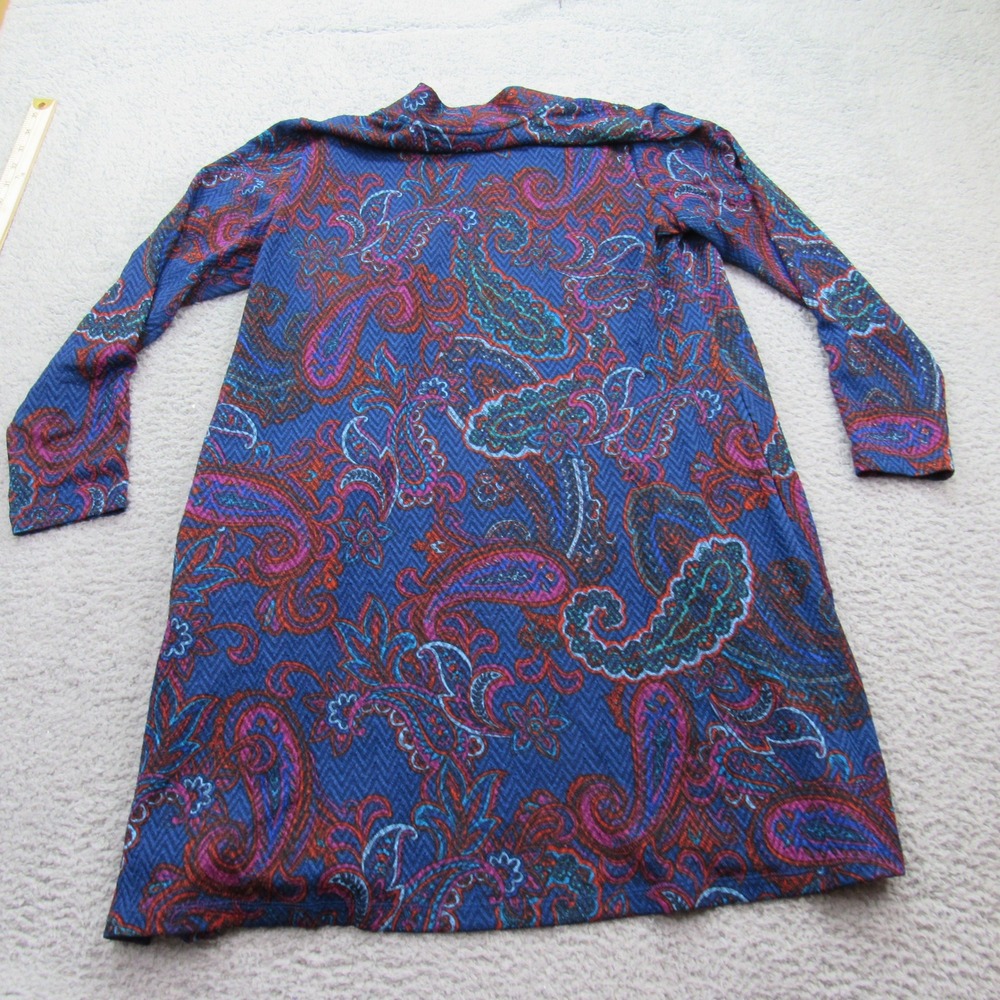 Susan‎ Graver Womens Open Front Duster Cardigan Blue Paisley Pattern  Med - Picture 5 of 7